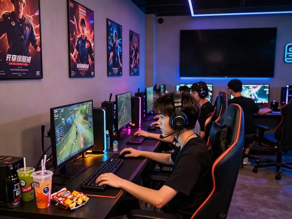 Youthful gamers enjoying their experience at rokok88's vibrant gaming lounge.