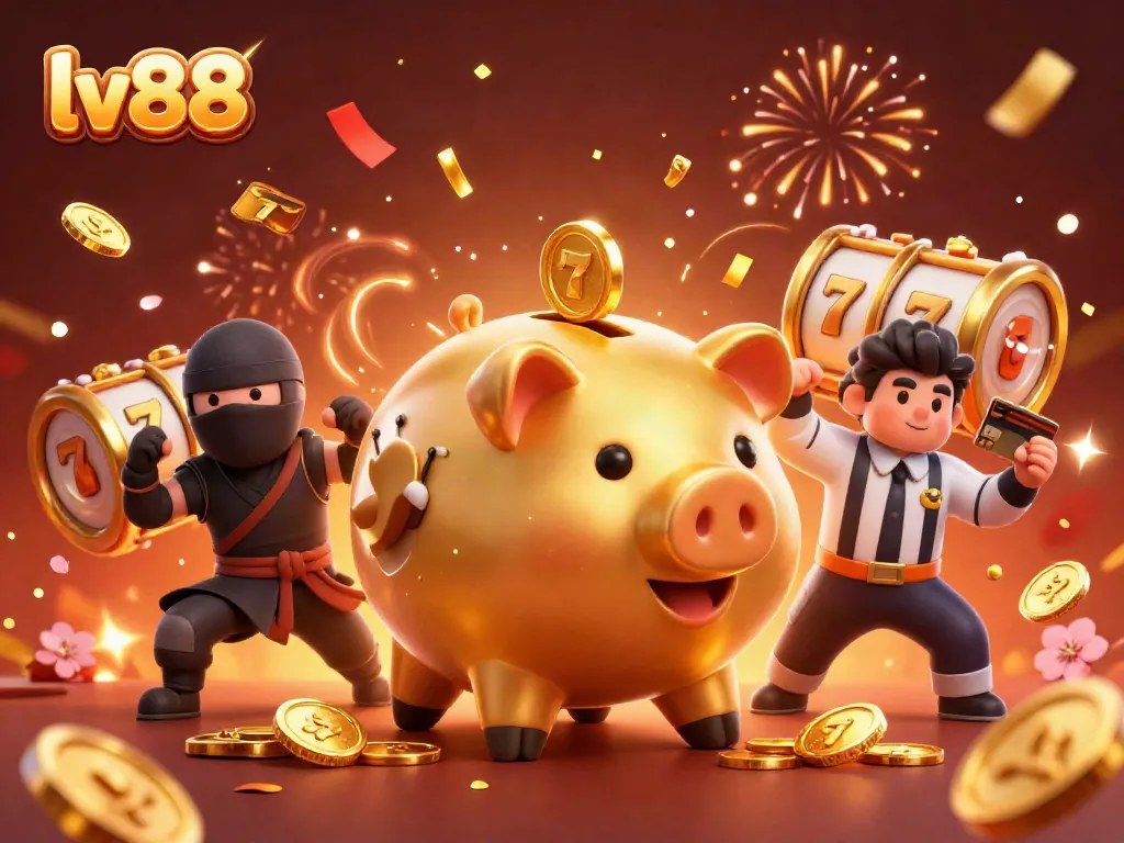 Experience thrilling gaming at lv88 with vibrant slot reels and playful characters in an exciting casino atmosphere.
