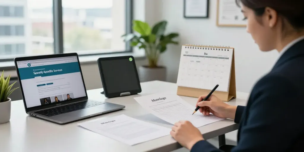 Apostille services at a modern Toronto office, showcasing notary public processing documents efficiently.