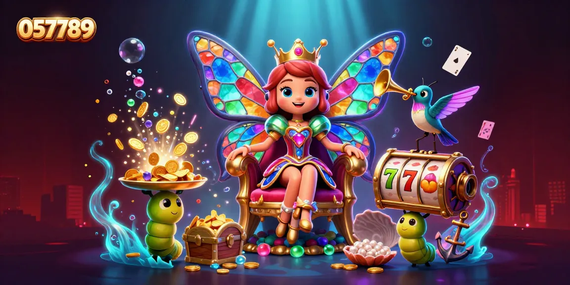 Spin the reels in 057789's immersive casino scene filled with treasures and vibrant characters.