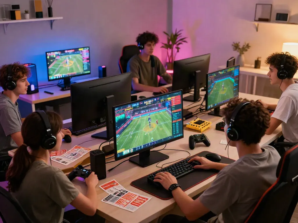 Online gaming players enjoying sports betting and casino games at https://nbet.group/ with vibrant lighting and excitement.