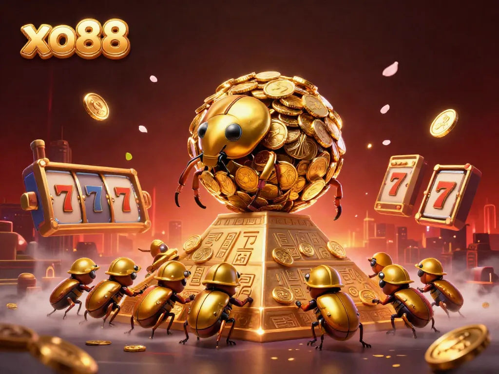 Experience excitement at xo88 with golden coins, vibrant symbols, and thrilling casino elements.