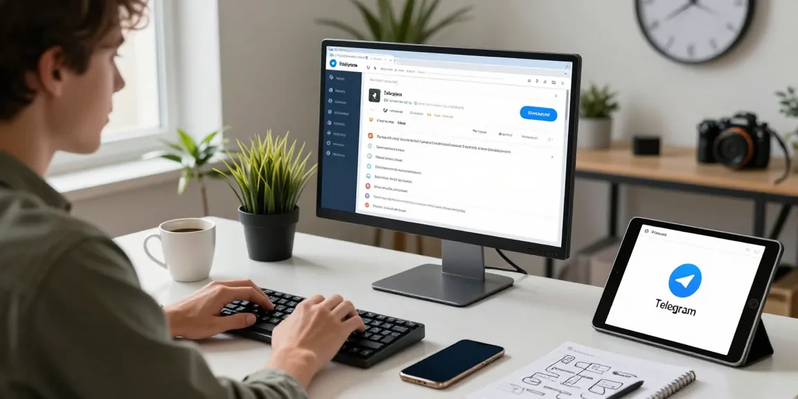 Interacting with Telegram Web Version on a modern desk setup showcasing productivity and technology.